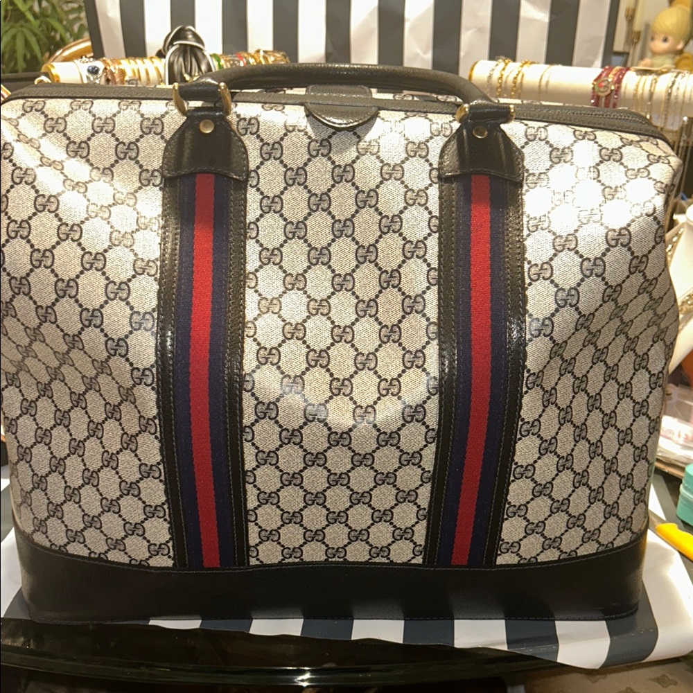 Easter Sale -Hot Price!! Gucci Blue Monogram Duffle Travel Bag